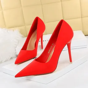 2025 18249-2 Korean version of fashionable pedicure, delicate and thin high heels, thin heels, super high heels, satin light mouth pointed single shoes
