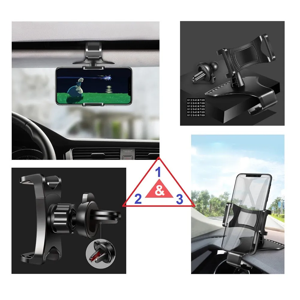 3 in 1 Car GPS Smartphone Holder: Dashboard / Visor Clamp   AC Grid Clip for ZTE Z730 Concord II / Martin II (2014) - Black