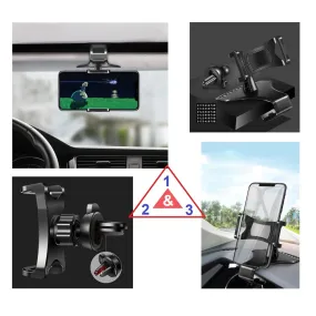 3 in 1 Car GPS Smartphone Holder: Dashboard / Visor Clamp   AC Grid Clip for ZTE Z730 Concord II / Martin II (2014) - Black