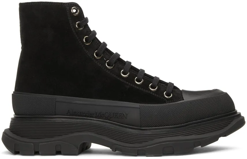 Alexander McQueen Black Suede Tread Slick High Boots