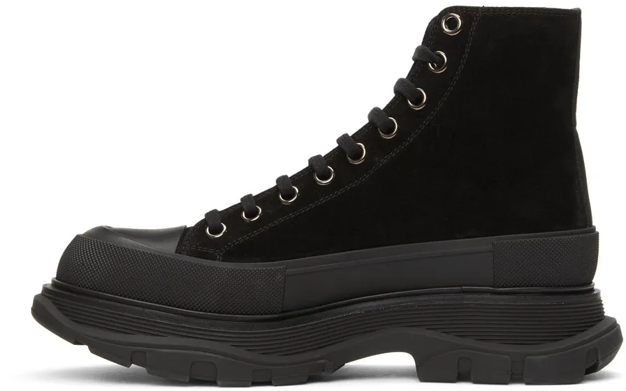 Alexander McQueen Black Suede Tread Slick High Boots