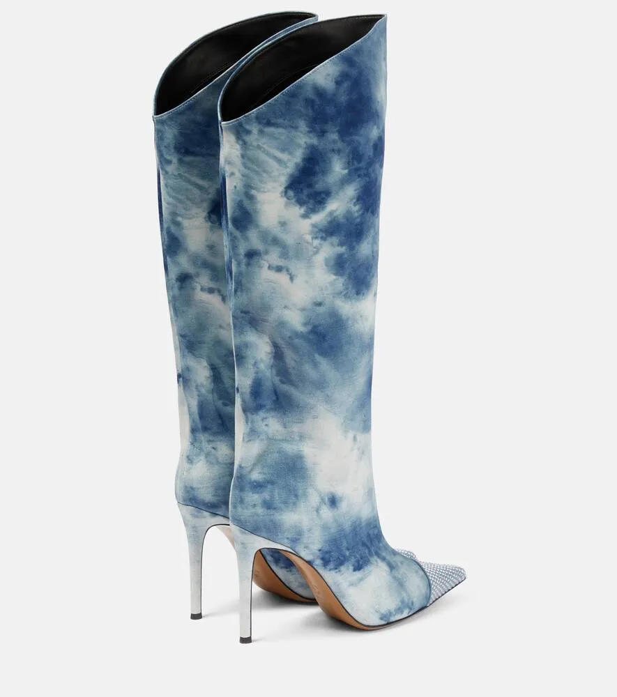 Alexandre Vauthier Tie-dye denim knee-high boots