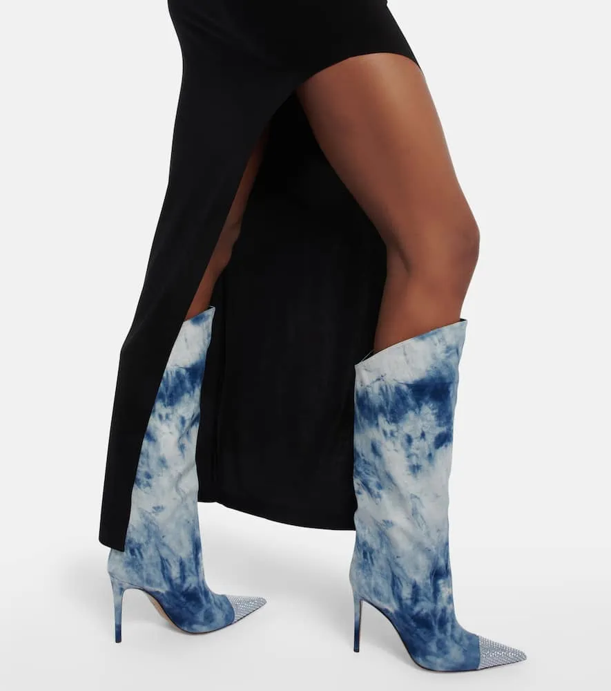 Alexandre Vauthier Tie-dye denim knee-high boots