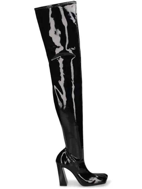 Amina Muaddi   95mm Marine latex thigh-high boots 