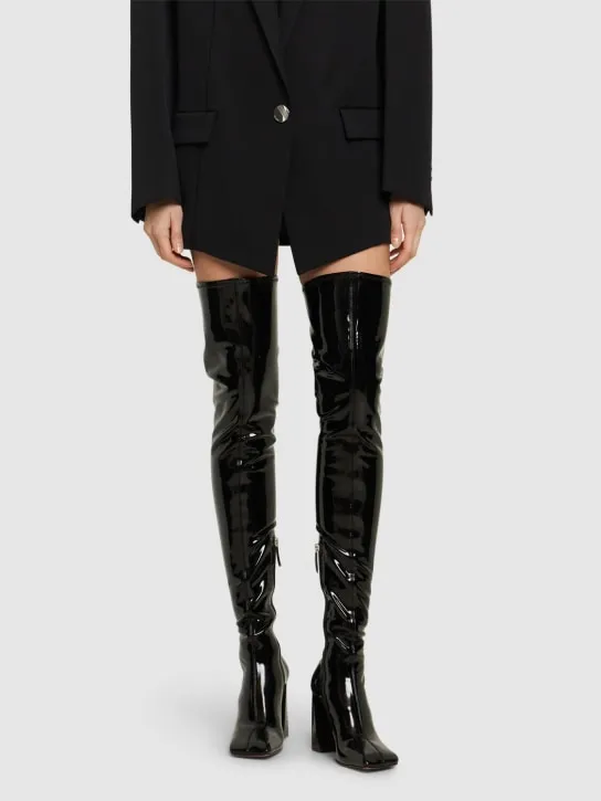 Amina Muaddi   95mm Marine latex thigh-high boots 