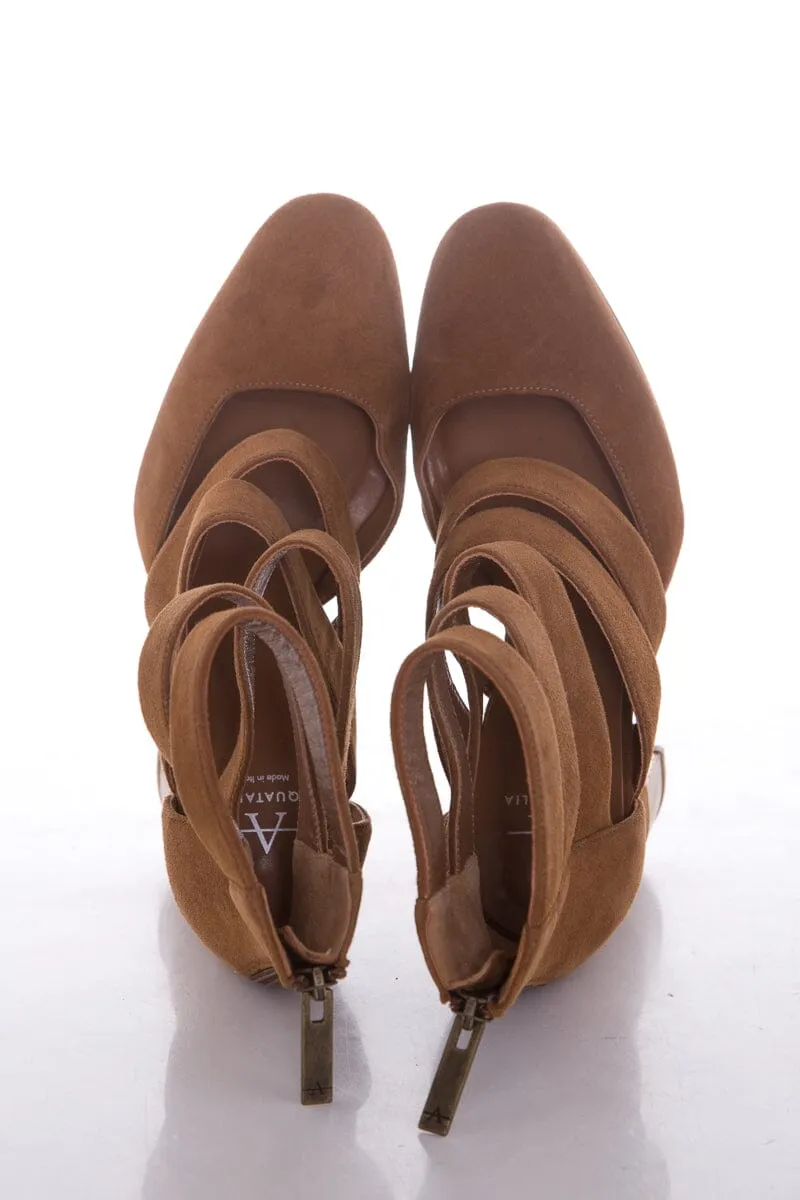 Aquatalia Emme Camel Suede Heeled Boots SZ 5