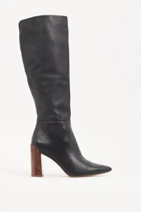 Black Leather Pilar Knee High Boot