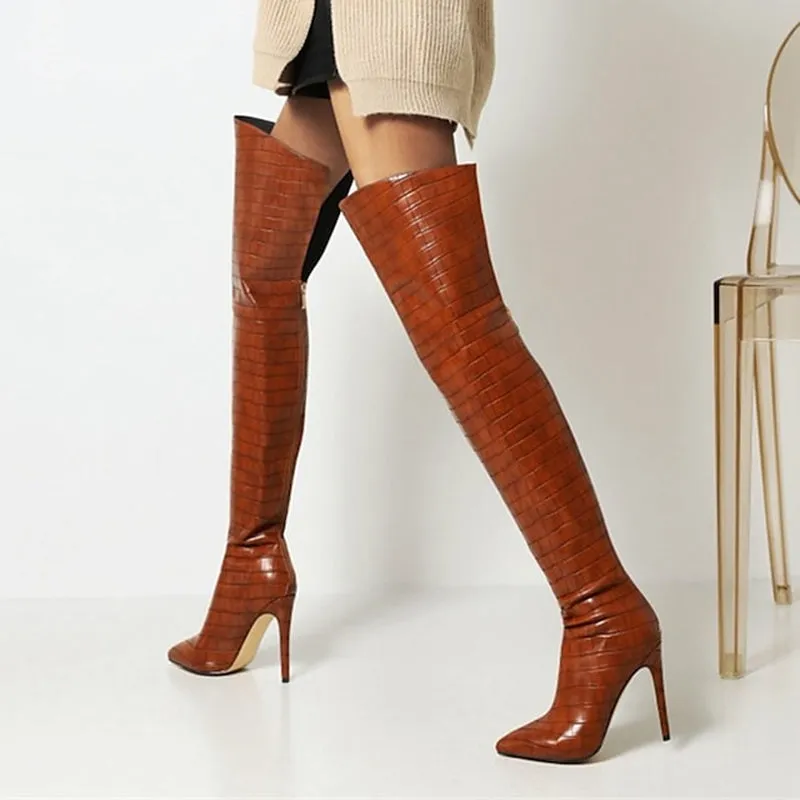Chic White Thigh-High Stiletto Boots – Ultimate High Heel Fashion for Stunning Night Out Looks