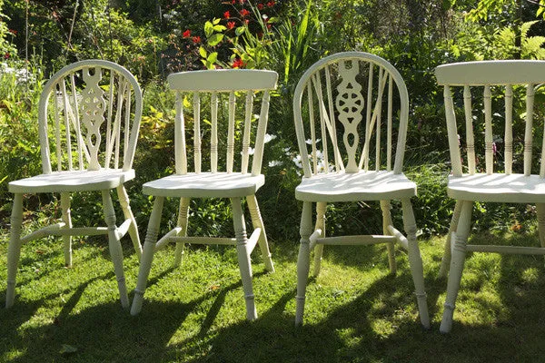 Custom order for Abi 4 mismatch vintage dining chairs in Regency White autentico chalk paint