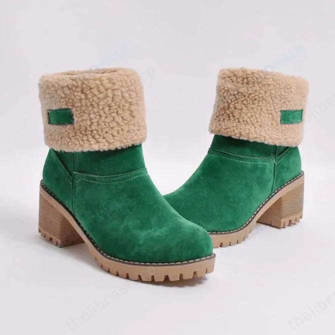 Cuzcare Women Fur Square Heels Orthopedic Boots