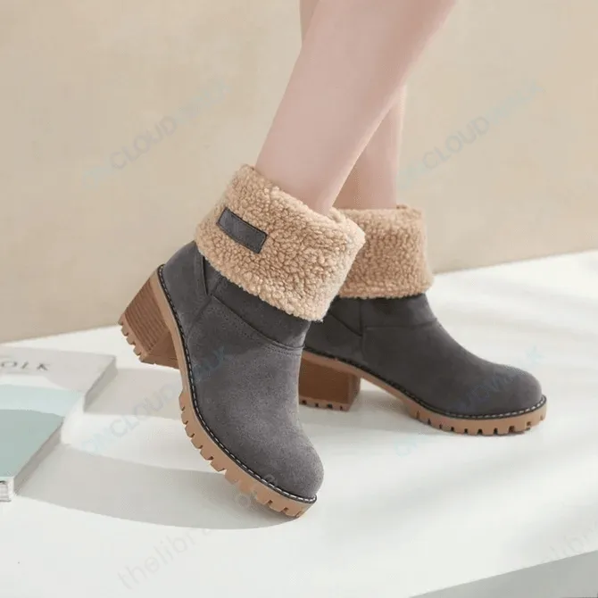 Cuzcare Women Fur Square Heels Orthopedic Boots