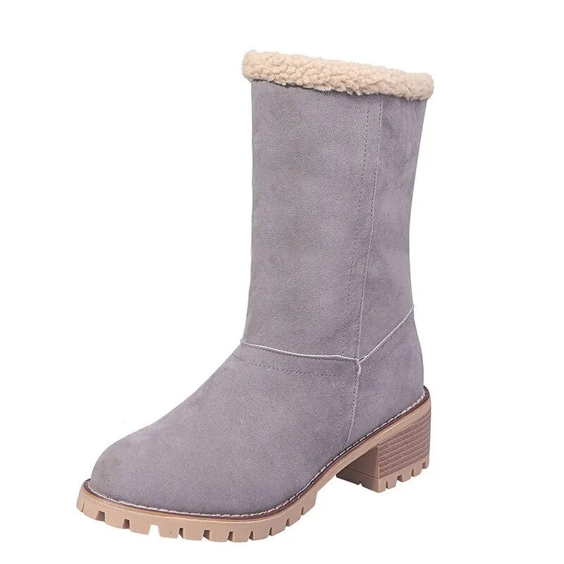 Cuzcare Women Fur Square Heels Orthopedic Boots