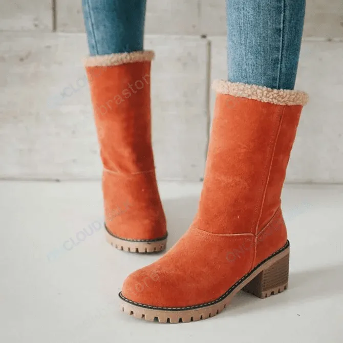 Cuzcare Women Fur Square Heels Orthopedic Boots