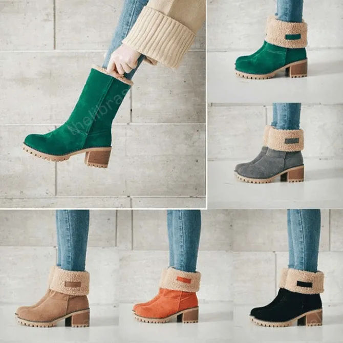 Cuzcare Women Fur Square Heels Orthopedic Boots
