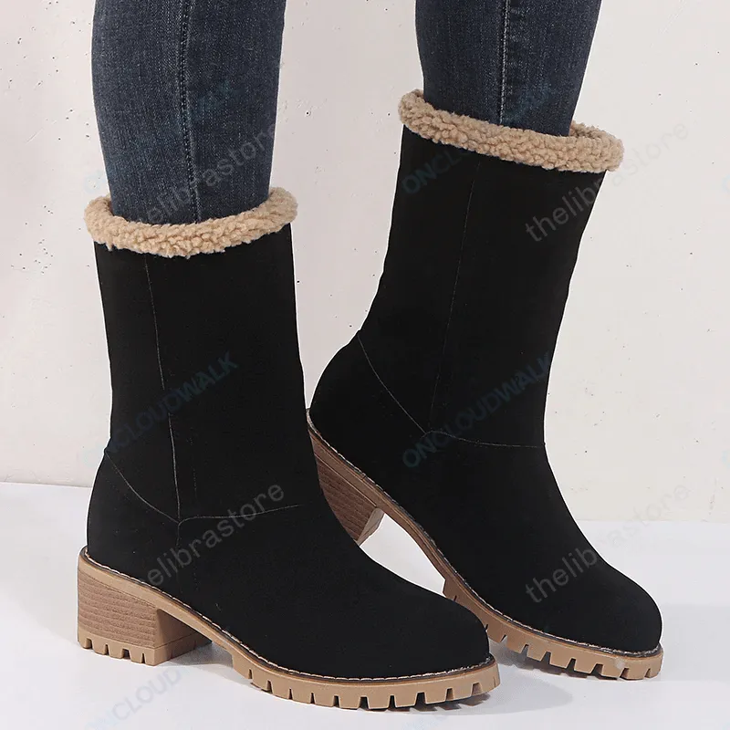 Cuzcare Women Fur Square Heels Orthopedic Boots