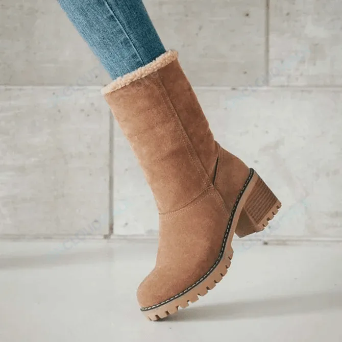 Cuzcare Women Fur Square Heels Orthopedic Boots