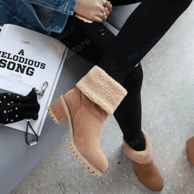 Cuzcare Women Fur Square Heels Orthopedic Boots