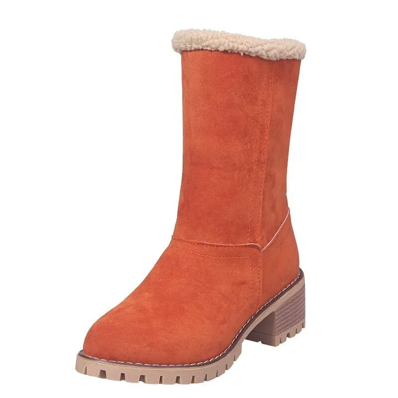 Cuzcare Women Fur Square Heels Orthopedic Boots