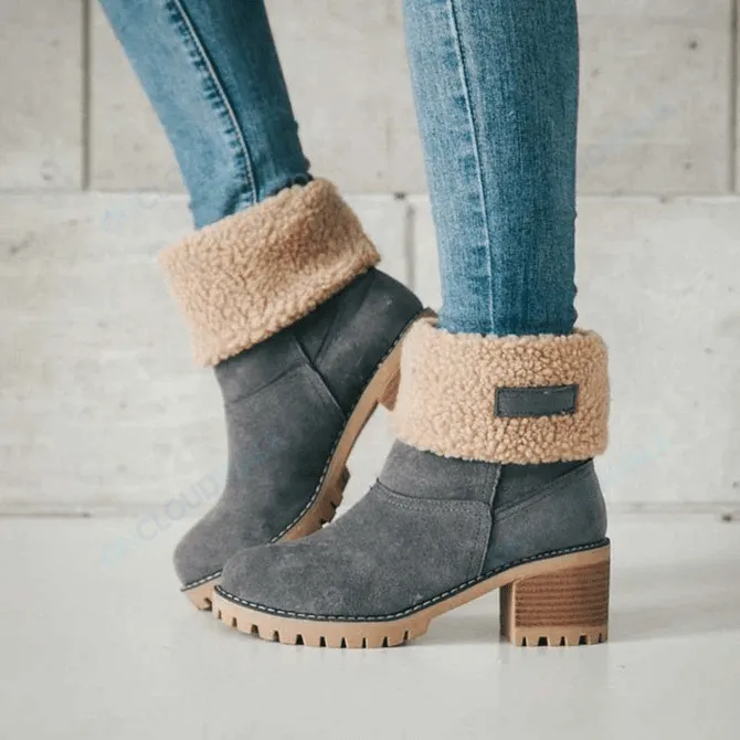 Cuzcare Women Fur Square Heels Orthopedic Boots