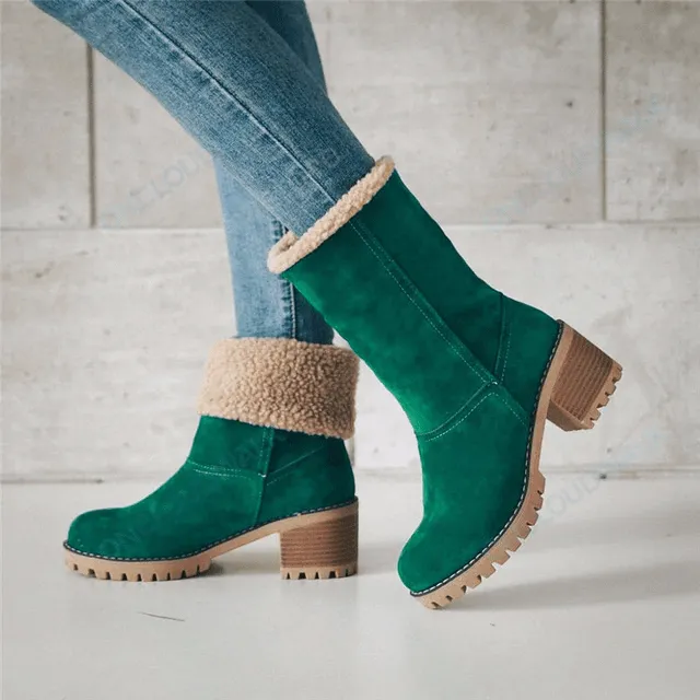Cuzcare Women Fur Square Heels Orthopedic Boots