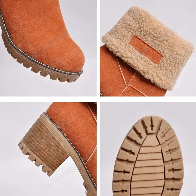 Cuzcare Women Fur Square Heels Orthopedic Boots