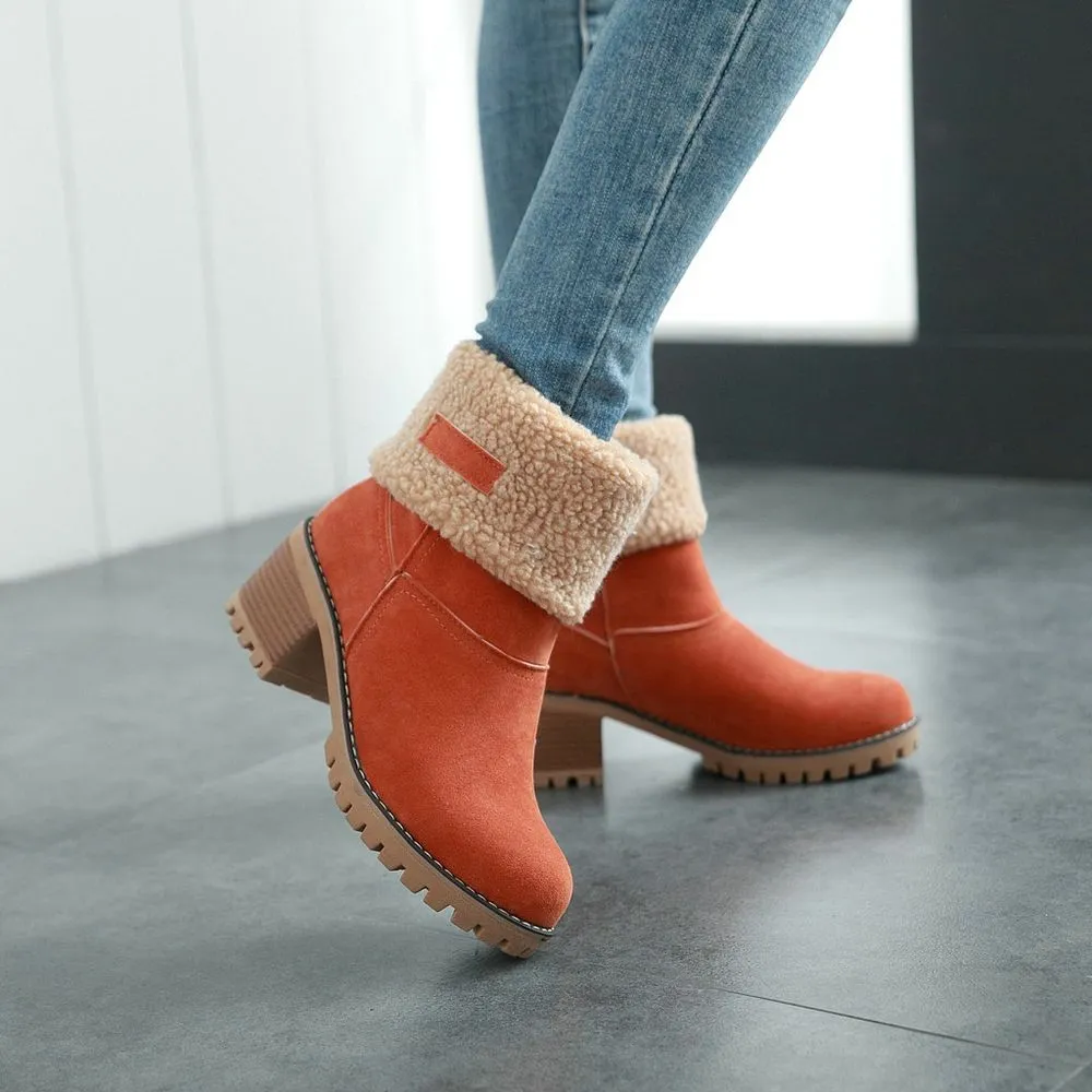 Cuzcare Women Fur Square Heels Orthopedic Boots