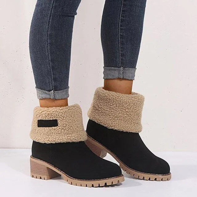 Cuzcare Women Fur Square Heels Orthopedic Boots