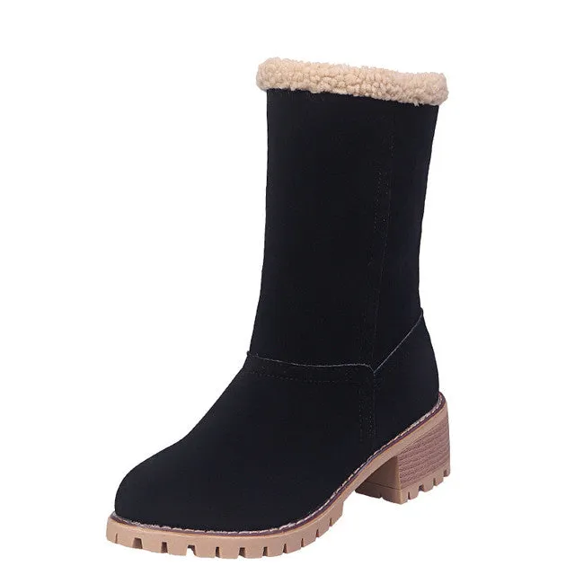 Cuzcare Women Fur Square Heels Orthopedic Boots