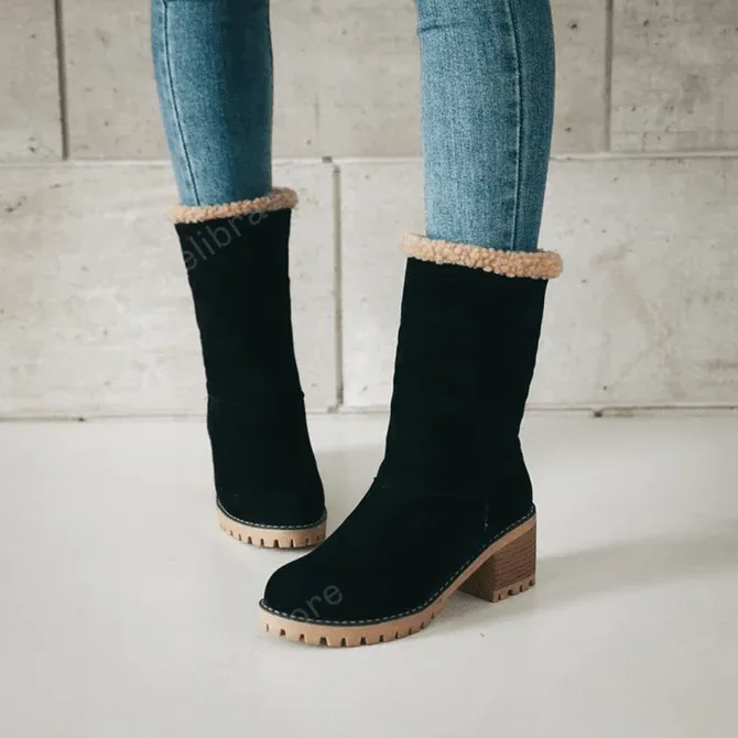 Cuzcare Women Fur Square Heels Orthopedic Boots