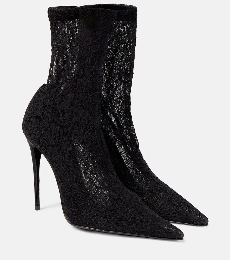 Dolce&Gabbana Lollo lace and leather ankle boots