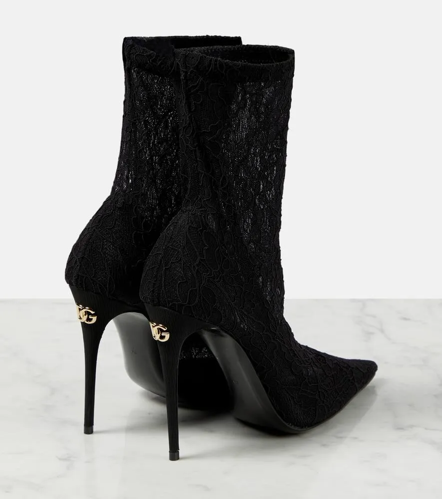 Dolce&Gabbana Lollo lace and leather ankle boots