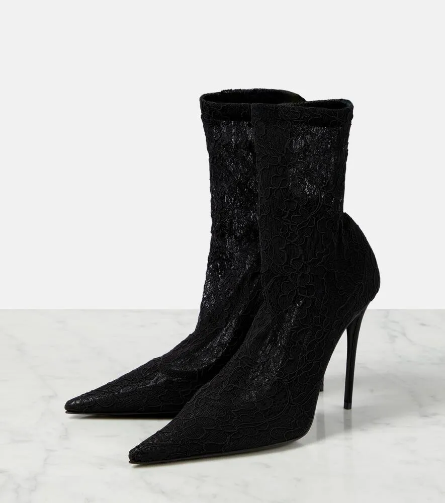 Dolce&Gabbana Lollo lace and leather ankle boots
