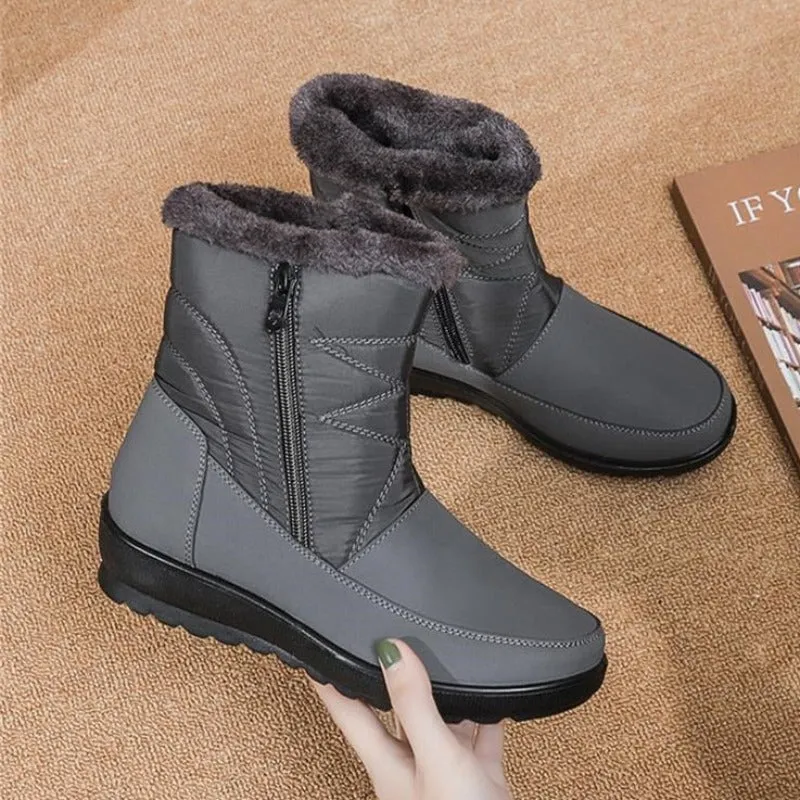 Dyavor Women Waterproof Fur Boots Zipper Thick Sole Orthopedic Shoes