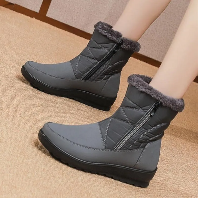 Dyavor Women Waterproof Fur Boots Zipper Thick Sole Orthopedic Shoes