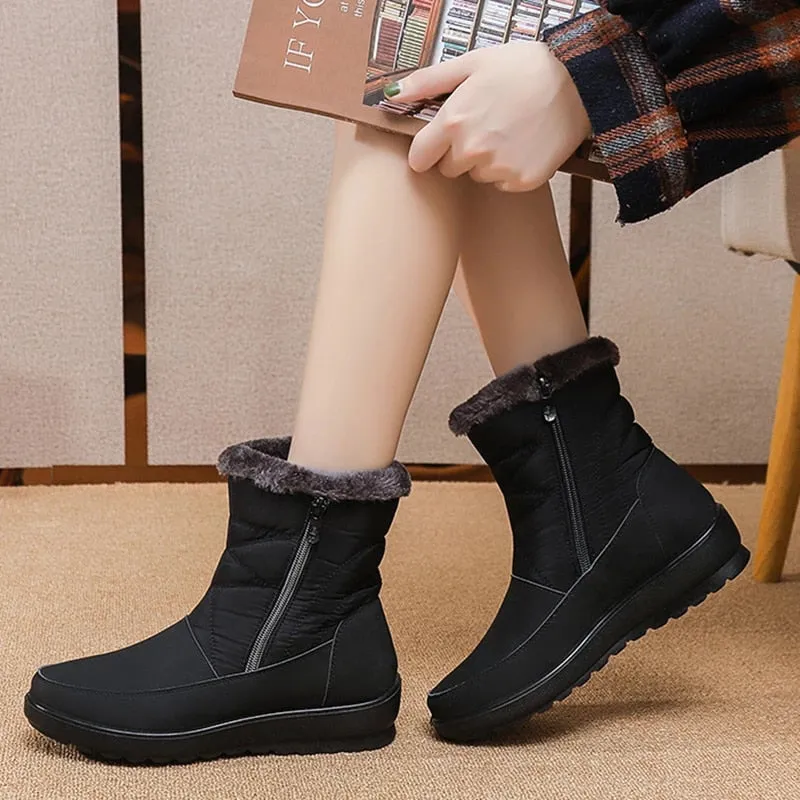 Dyavor Women Waterproof Fur Boots Zipper Thick Sole Orthopedic Shoes