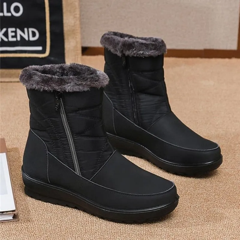 Dyavor Women Waterproof Fur Boots Zipper Thick Sole Orthopedic Shoes