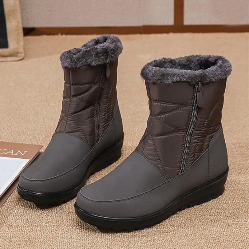 Dyavor Women Waterproof Fur Boots Zipper Thick Sole Orthopedic Shoes