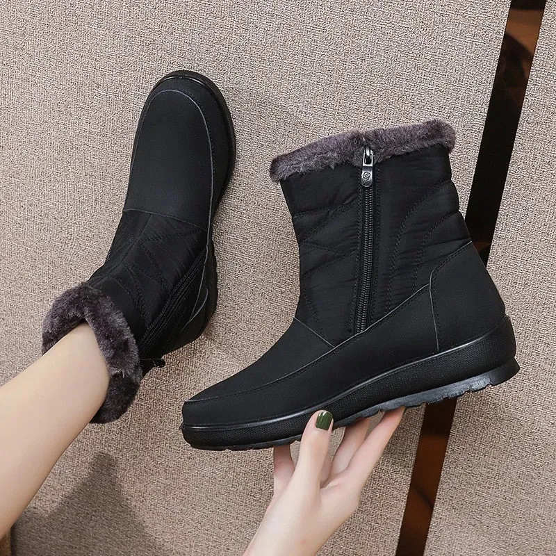 Dyavor Women Waterproof Fur Boots Zipper Thick Sole Orthopedic Shoes