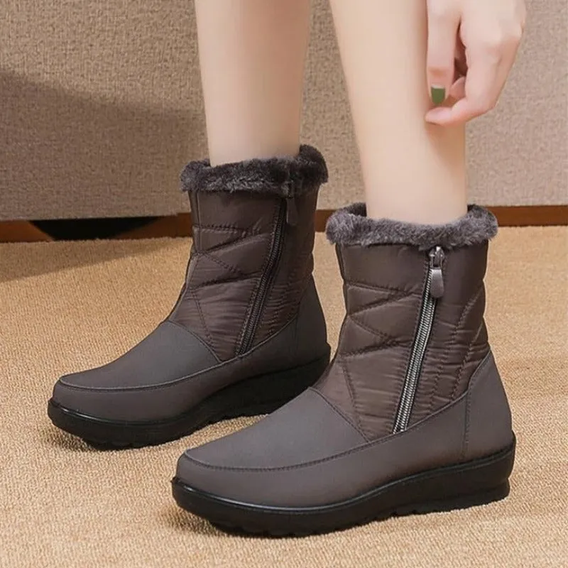 Dyavor Women Waterproof Fur Boots Zipper Thick Sole Orthopedic Shoes