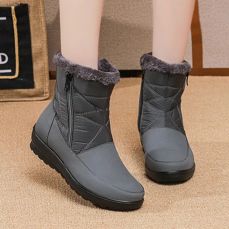 Dyavor Women Waterproof Fur Boots Zipper Thick Sole Orthopedic Shoes