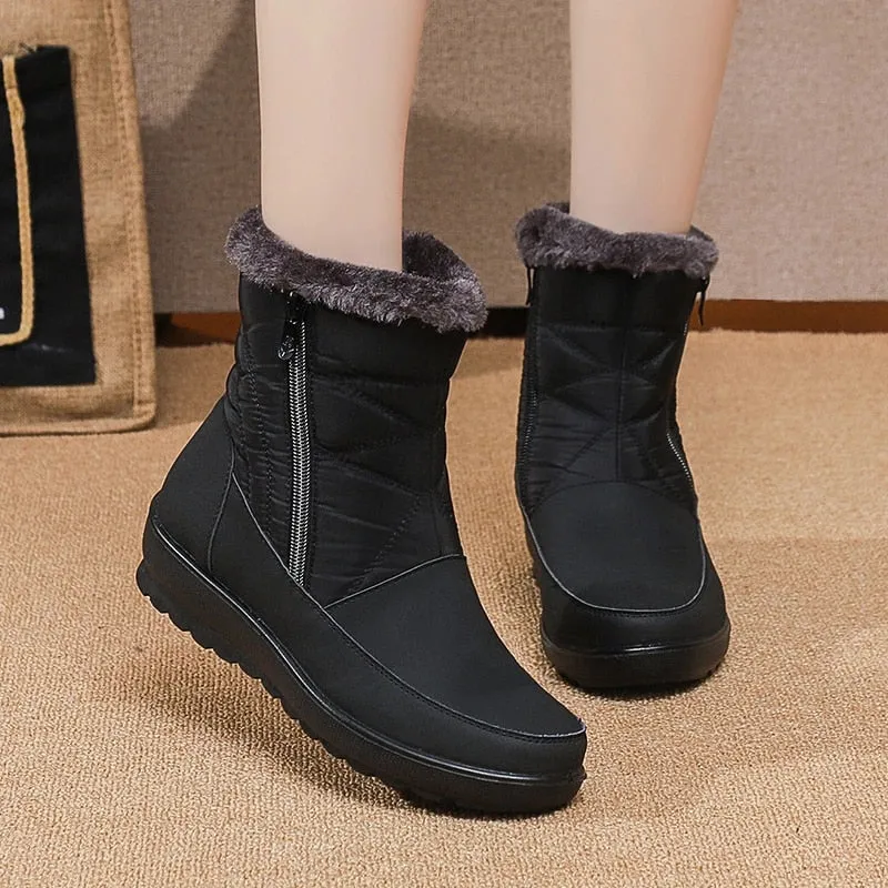 Dyavor Women Waterproof Fur Boots Zipper Thick Sole Orthopedic Shoes