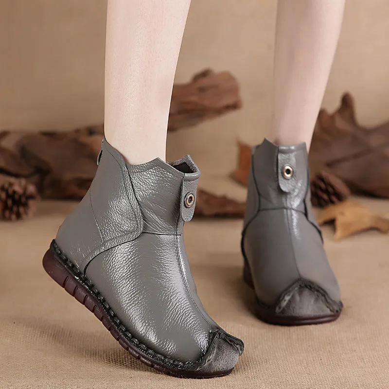 Ethnic Style Retro Leather Plush Winter Boots 35-42