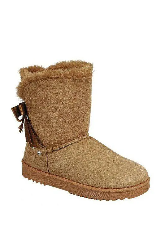 Faux Fur Rhinestone Slip On Boots