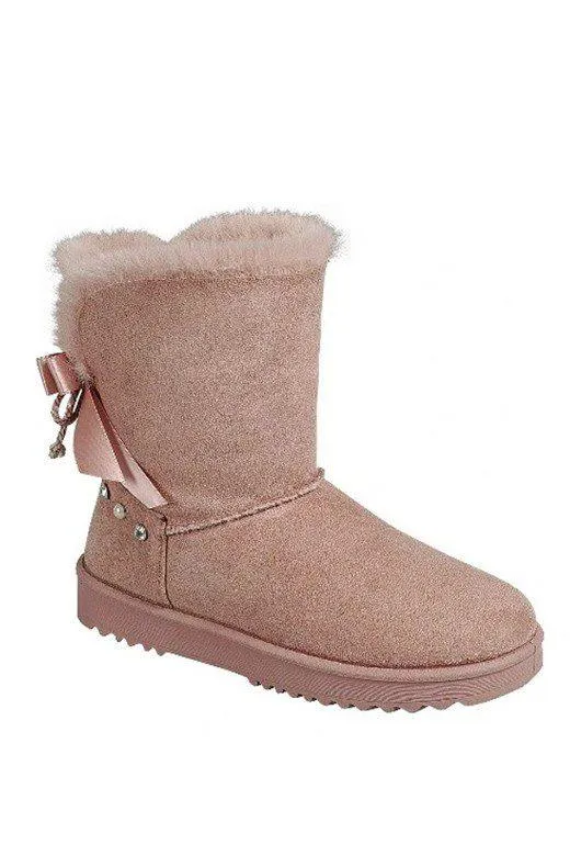 Faux Fur Rhinestone Slip On Boots