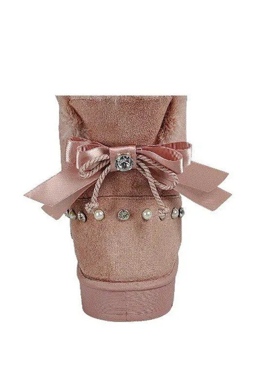 Faux Fur Rhinestone Slip On Boots