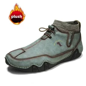 Groovywish Men Ankle Boots Plush Leather Walking Orthopedic Shoes
