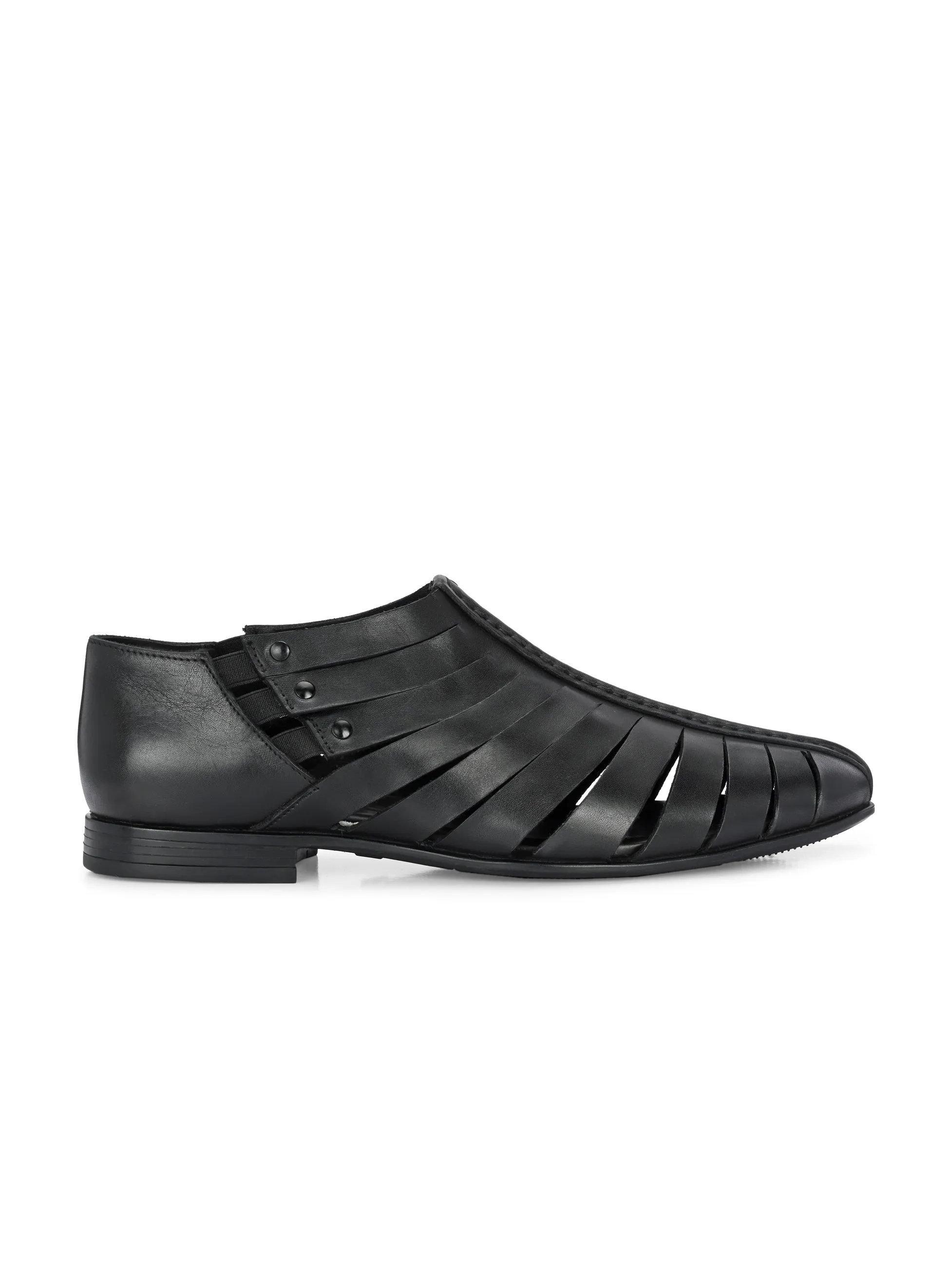 Hitz Men's Black Leather Formal Slip On Shoes