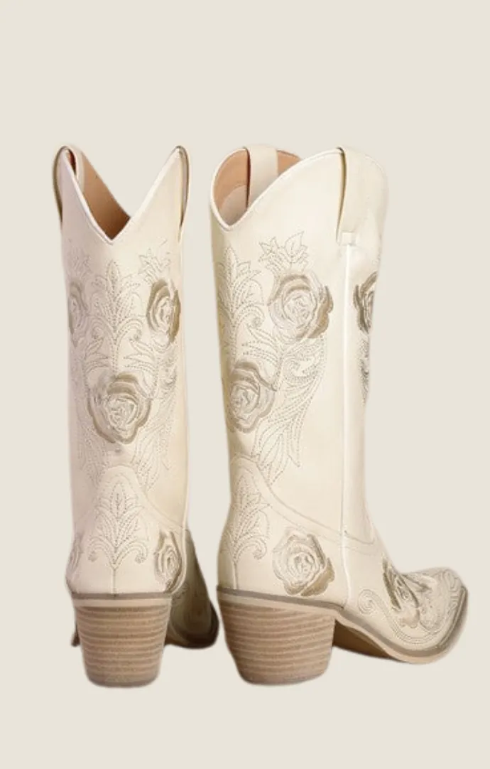 Jada Ivory Embroidered Boots