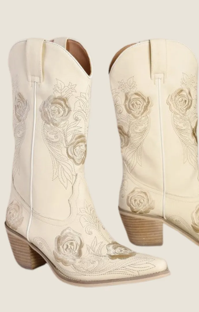 Jada Ivory Embroidered Boots