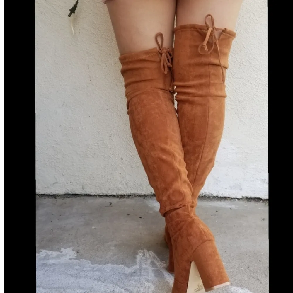 Just In Boots over knee camel Vegan Suede